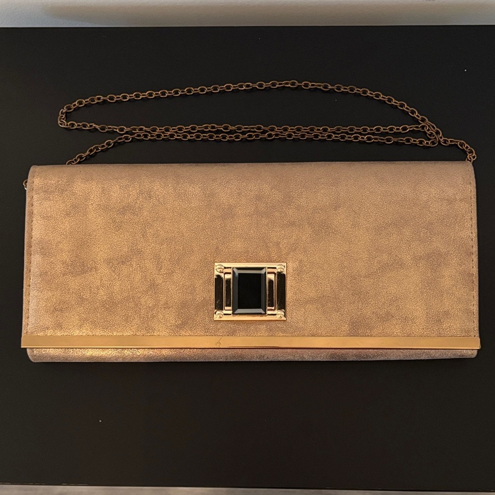 Chic Metallic Clutch with Chain Strap Gemstone button closure